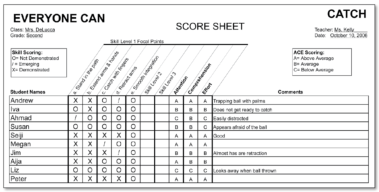 Figure 3.1 Catch scoresheet with entry assessment data.