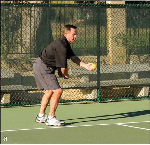 Figure 4.5 The backhand serve: () preparation, () contact, and () follow-through.
