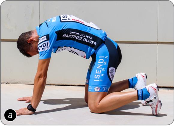 Figure 34.1 Cyclist performing the cat - camel exercise: () cat; () camel.