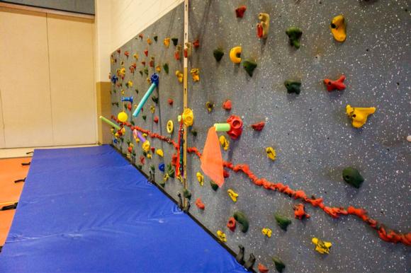 Figure 14.3 Climbing wall set up with a variety of sensory-engaging objects.